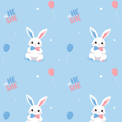Obraz premium Baby Shower or gender party card. invitation gender party. Cute bunny and balloons. vector illustration. Banner, background for celebrating baby shower pattern