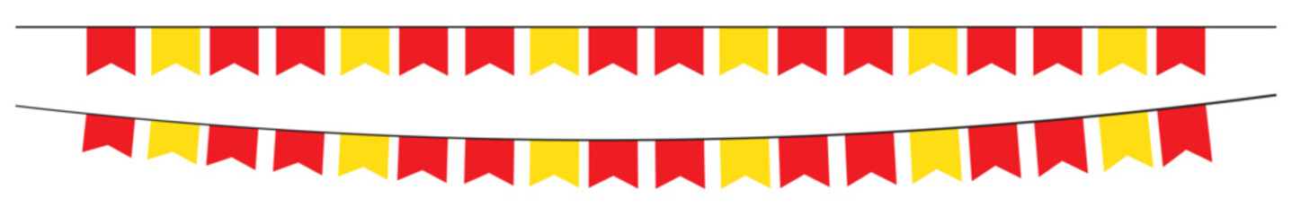 Vector realistic isolated red party flags for decoration and covering on the transparent background. Concept of birthday, holiday and celebration.