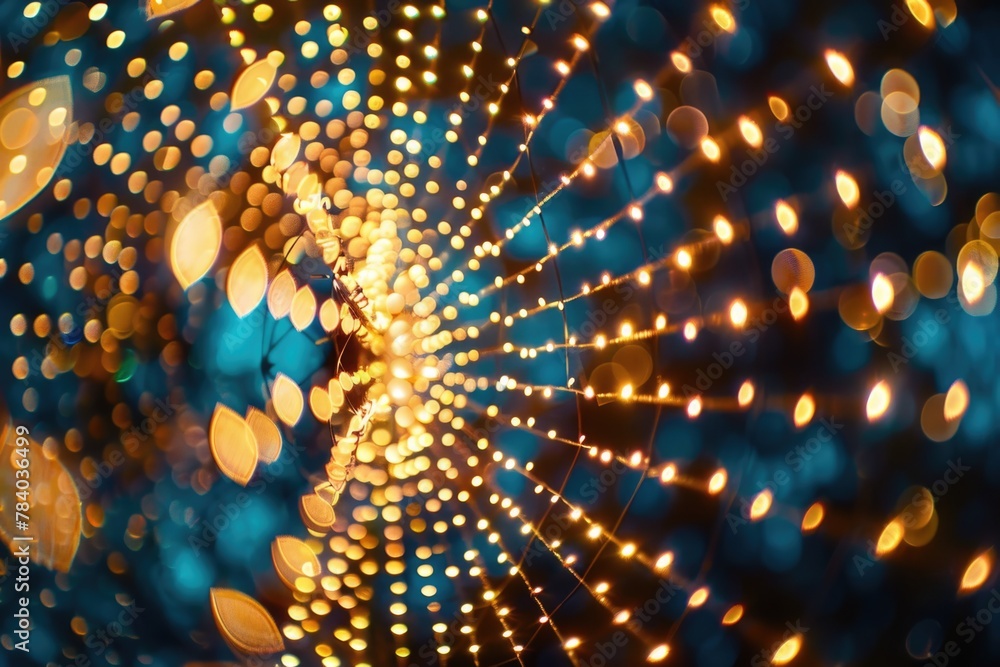 Poster Close up of a circular object with lights in the background. Perfect for technology or abstract concepts