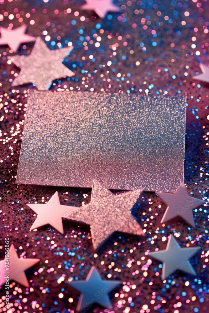 Poster a sleek silver business card with a starry design on a purple backdrop. ideal for business and netwo