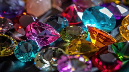 A close-up view of a variety of colorful diamonds. Perfect for jewelry and luxury themes