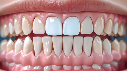 Isolated set of white teeth and dental implant. - obrazy, fototapety, plakaty