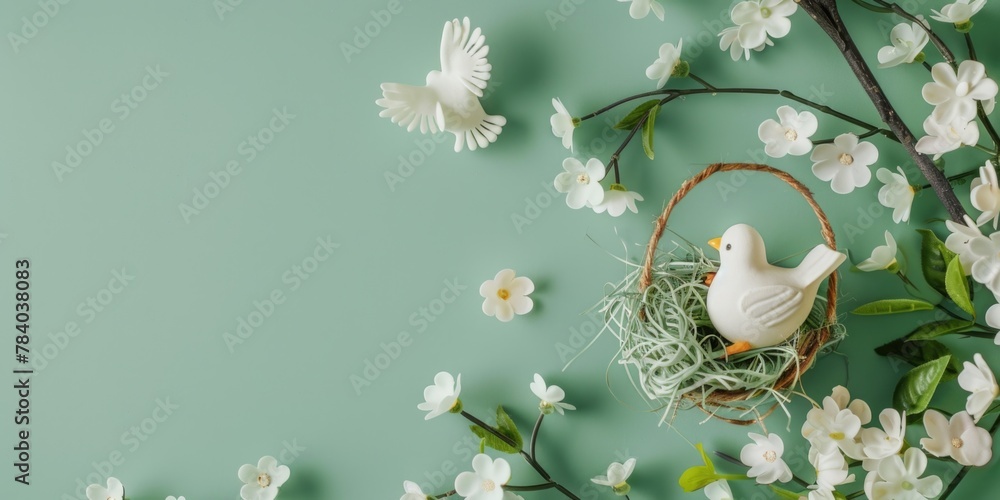 Poster A white bird perched on a nest, suitable for various projects