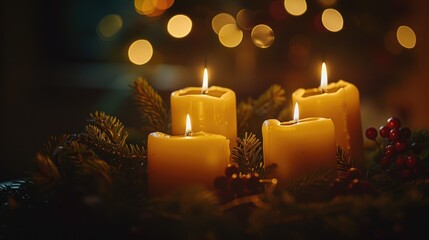 Three candles on a table, perfect for home decor