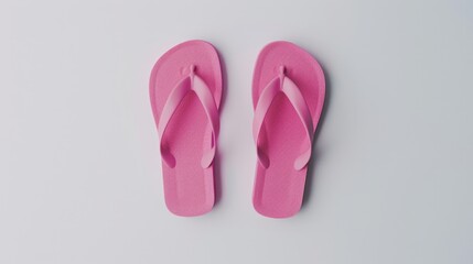 A pair of pink flip flops on sandy beach. Perfect for summer vacation concept - obrazy, fototapety, plakaty
