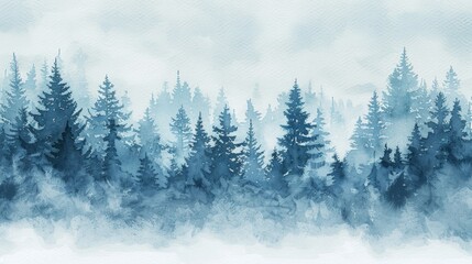Watercolor painting of a line of pine trees. Suitable for nature-themed designs - obrazy, fototapety, plakaty