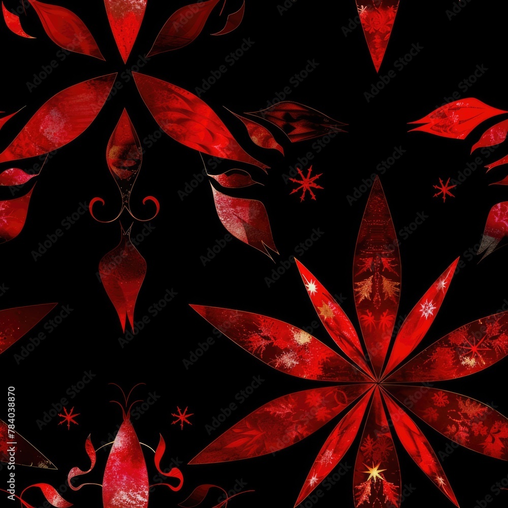 Poster dark background with vibrant red flowers and leaves, suitable for various design projects