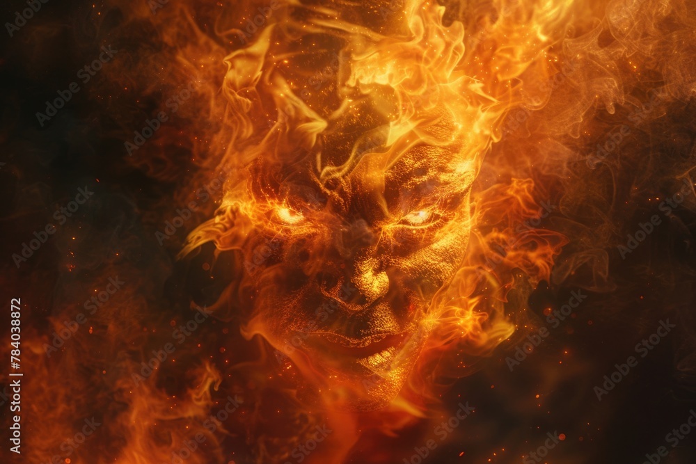 Poster Close-up view of a fire with smoke coming out of it. Suitable for various concepts and designs