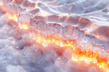 Close-up of sunlight filtering through ice crystals at dawn nature wallpaper background