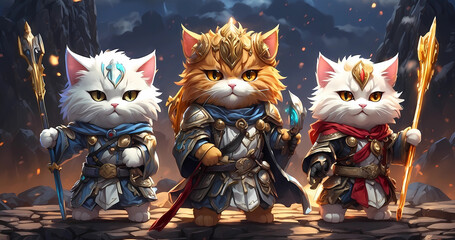 Beautiful 3d anime style art with fantasy cats in armor