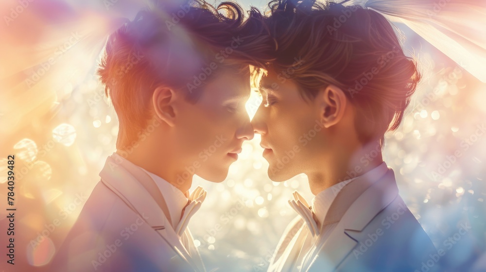 Poster two men standing next to each other. suitable for business or friendship concepts