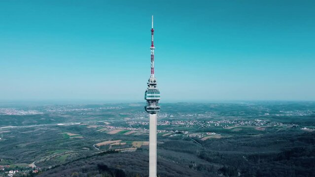 Majestic very tall radio tower  Avala in Belgrade, Serbia