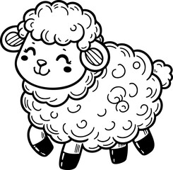 Cute little sheep black outline children coloring book.