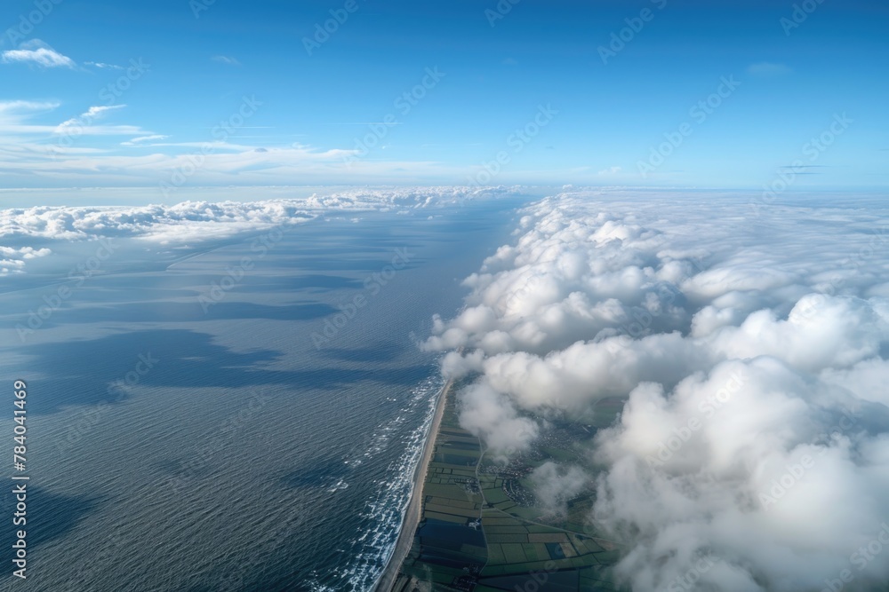 Poster a stunning aerial view of the ocean and clouds. perfect for travel and nature concepts