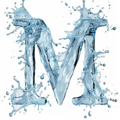 Latin letter M of water splashes. Letter M. Water splashes alphabet isolated on a white background. Splash of water takes the shape of the letter M , representing the concept of Fluid Typography. Lett - obrazy, fototapety, plakaty