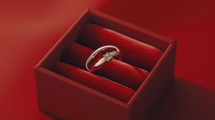 A wedding ring displayed in a red box, perfect for wedding concepts