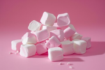 Sweet marshmallows on a vibrant pink background, perfect for food and dessert themed designs