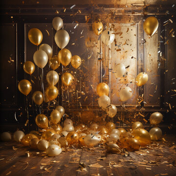 Decoration with golden ballons