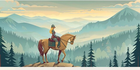knight girl, medieval illustration, desktop background - obrazy, fototapety, plakaty