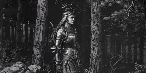 Fototapeta na wymiar knight girl, medieval illustration, desktop background
