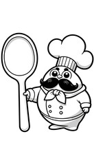 Jolly Chef with Spoon and Mustache Coloring Page