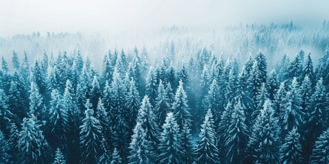 A winter wonderland with snow-covered trees. Perfect for seasonal designs - obrazy, fototapety, plakaty