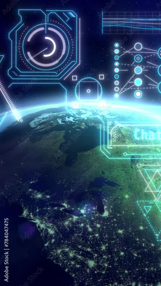 Sticker infographics about artificial intelligence on the background of the earth.