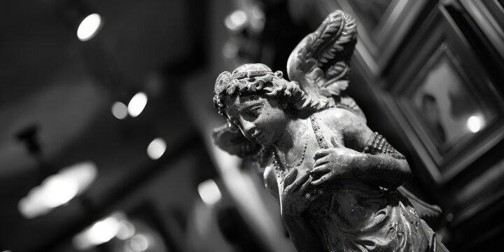 A striking black and white photo of an angel statue. Perfect for religious or artistic projects