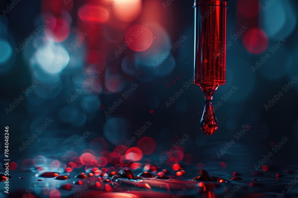 Poster A single drop of liquid falling from a pipe. Suitable for various industrial concepts