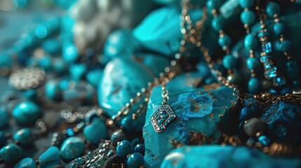 A close up of a bunch of turquoise beads. Ideal for jewelry designers