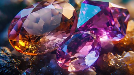 A close up of purple and yellow gems, perfect for jewelry design projects