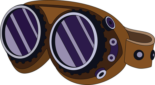 Safety glasses in steampunk style - vector full color image. Steampunk glasses with round lenses.