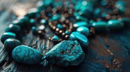 Close-up of a necklace on a rustic wooden background, perfect for jewelry or fashion concepts - Powered by Adobe