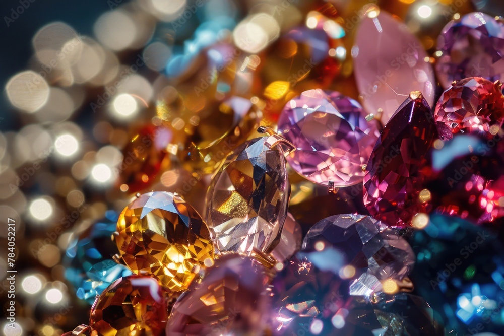 Poster a close up of a bunch of colorful crystals. ideal for science or nature themes