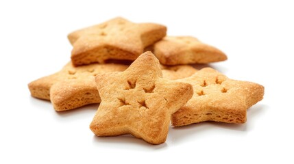 A pile of star shaped cookies on a white surface. Perfect for baking and food concepts