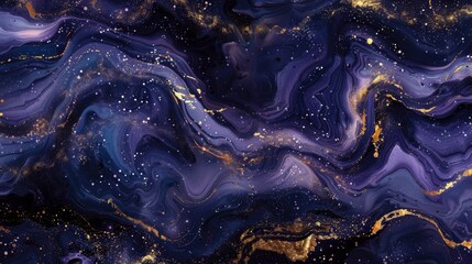 The image captures an exquisite blend of blue hues and gold streaks, creating a nebulous and...