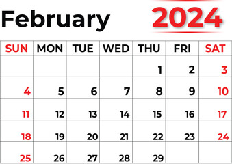 February 2024 monthly calendar design in clean look