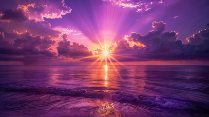 Purple Sunset: Glow of the Sun through the Clouds at Dusk. - 784056850