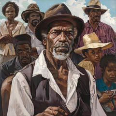 Obraz premium African American men in work clothes. Illustration for Liberation Day. Black History Month Card