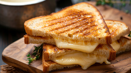 The star of the show is a grilled cheese sandwich: It features golden-brown toasted bread that looks perfectly crispy. 