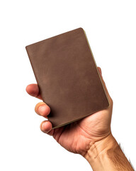 Hand holds wallet and card, symbolizing finance and business with leather purse, cash, and fingers