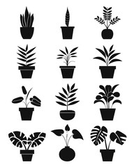 Black and white icons set featuring various beverage symbols like coffee, tea, beer, wine, and cocktails for restaurant menus and designs