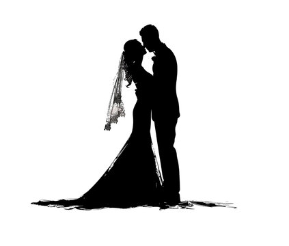 Silhouette of Bride and Groom Dancing in Wedding Celebration