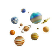 Colorful 3D globe illustration set featuring Earth, Moon, and other planets