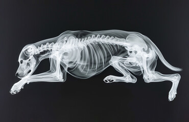 Radiographs, X Ray Picture With Dog's Skeleton for Treatment and Diagnosis. Animal Hospitals, Vet. Pet Scan. AI Generated Puppy Positron Emission Tomography Mockup. Horizontal Plane. 