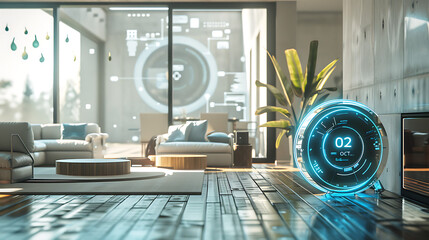a modern, futuristic living room with an intriguing blend of technology and comfort.