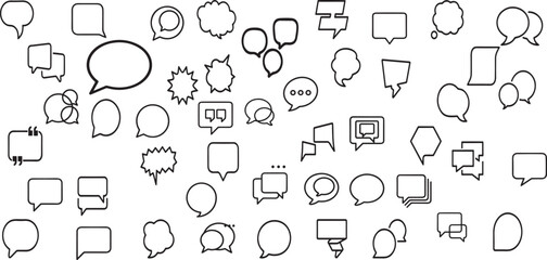 Naklejka na ściany i meble Vector chat speech or dialogue. Set of hand-drawn speech bubbles. There are icons such as arrows, dots, and sparkles.