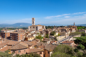  view of the ancient cityscape of perugia and the Umbrian valley to the south on a sunny spring day 