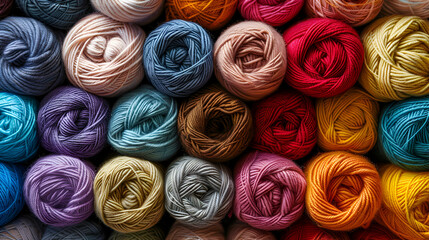 Colorful collection of wool for knitting and weaving - obrazy, fototapety, plakaty