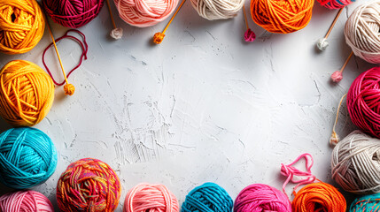 Colorful threads and knitting accessories frame free